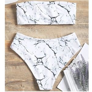 white marble swimsuit